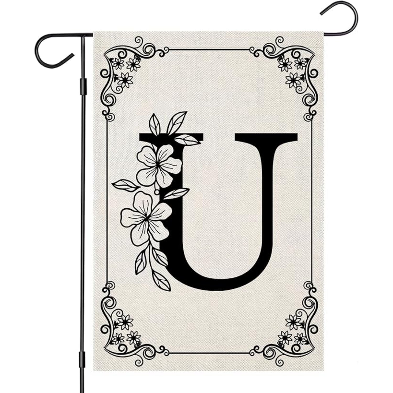 Monogram Garden Flag With Floral Border And Letter Design-Globe Flags