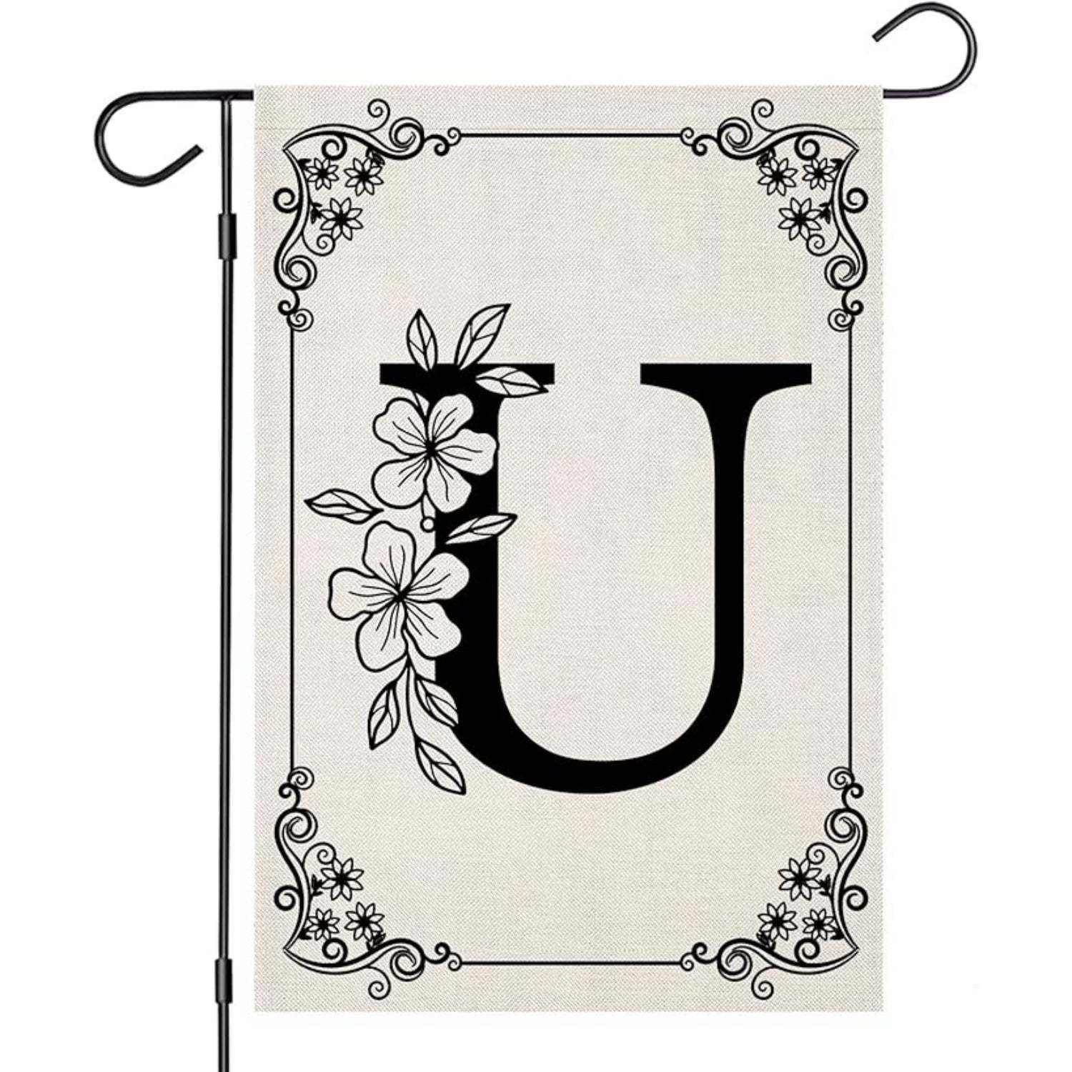 Monogram Garden Flag With Floral Border And Letter Design-Globe Flags