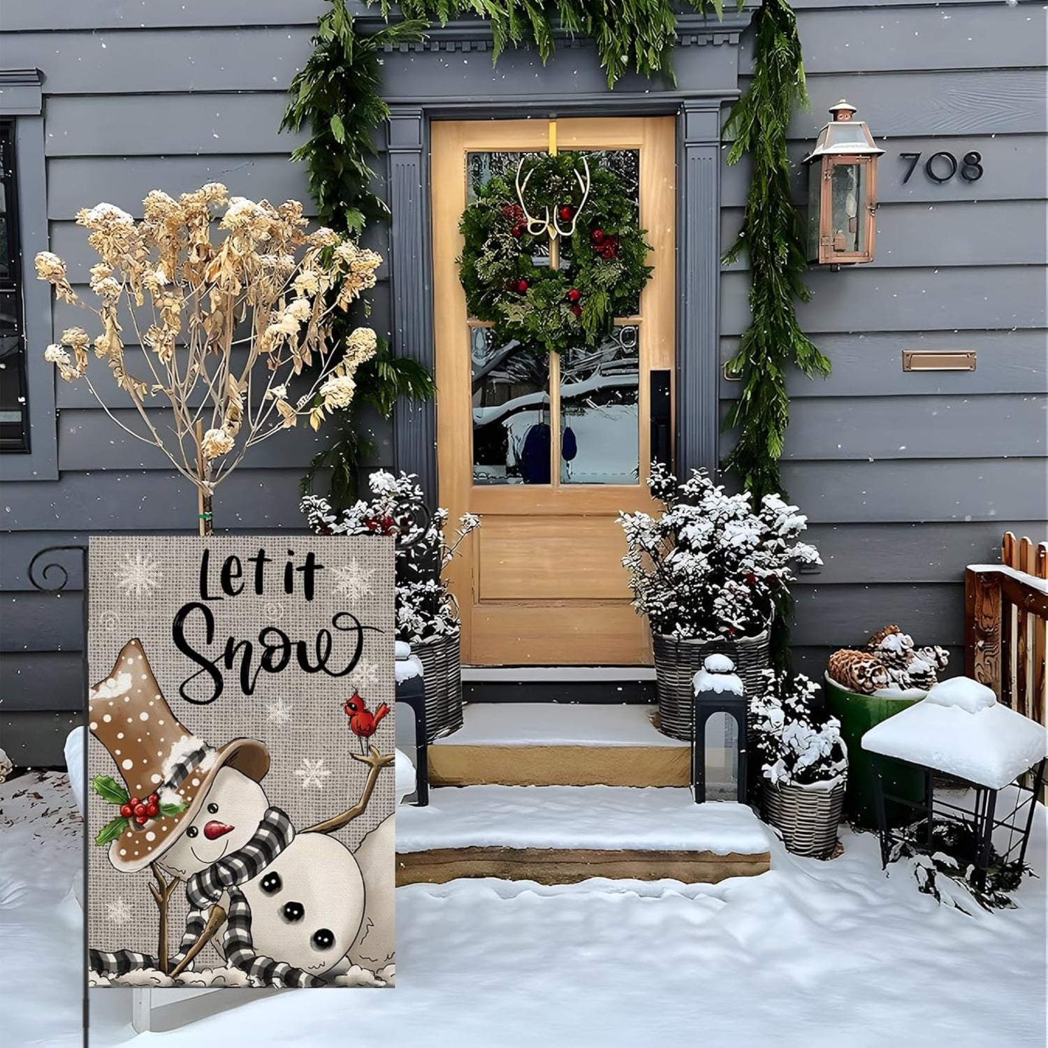 Decorative Christmas Snowman Printed Garden Flag-Globe Flags