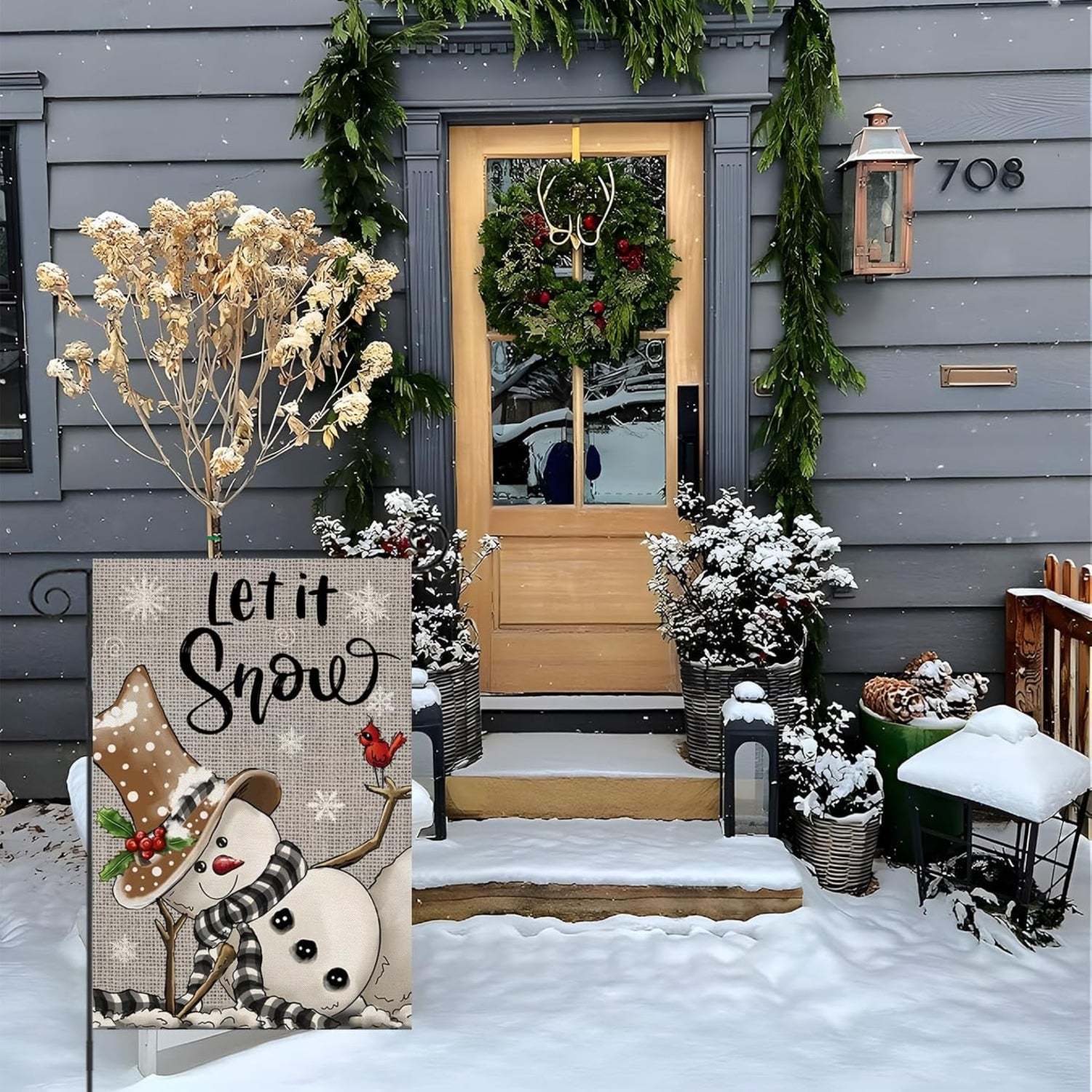 Decorative Christmas Snowman Printed Garden Flag-Globe Flags