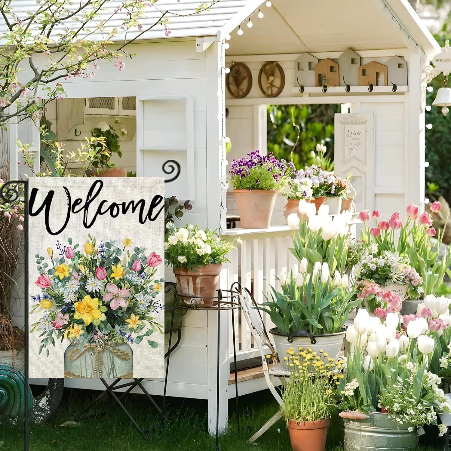Rustic Floral Designed Welcome Garden Flag-Globe Flags