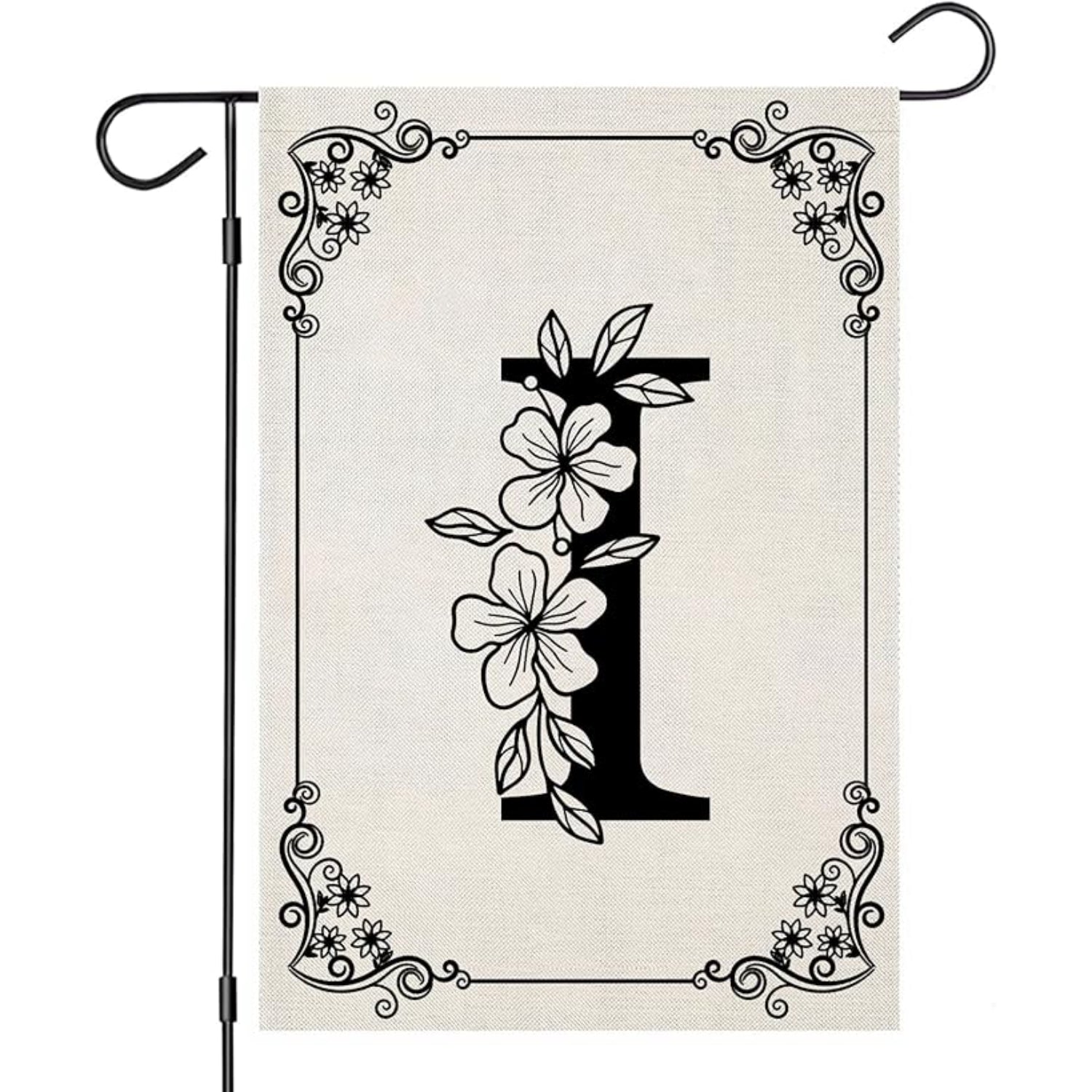 Monogram Garden Flag With Floral Border And Letter Design-Globe Flags