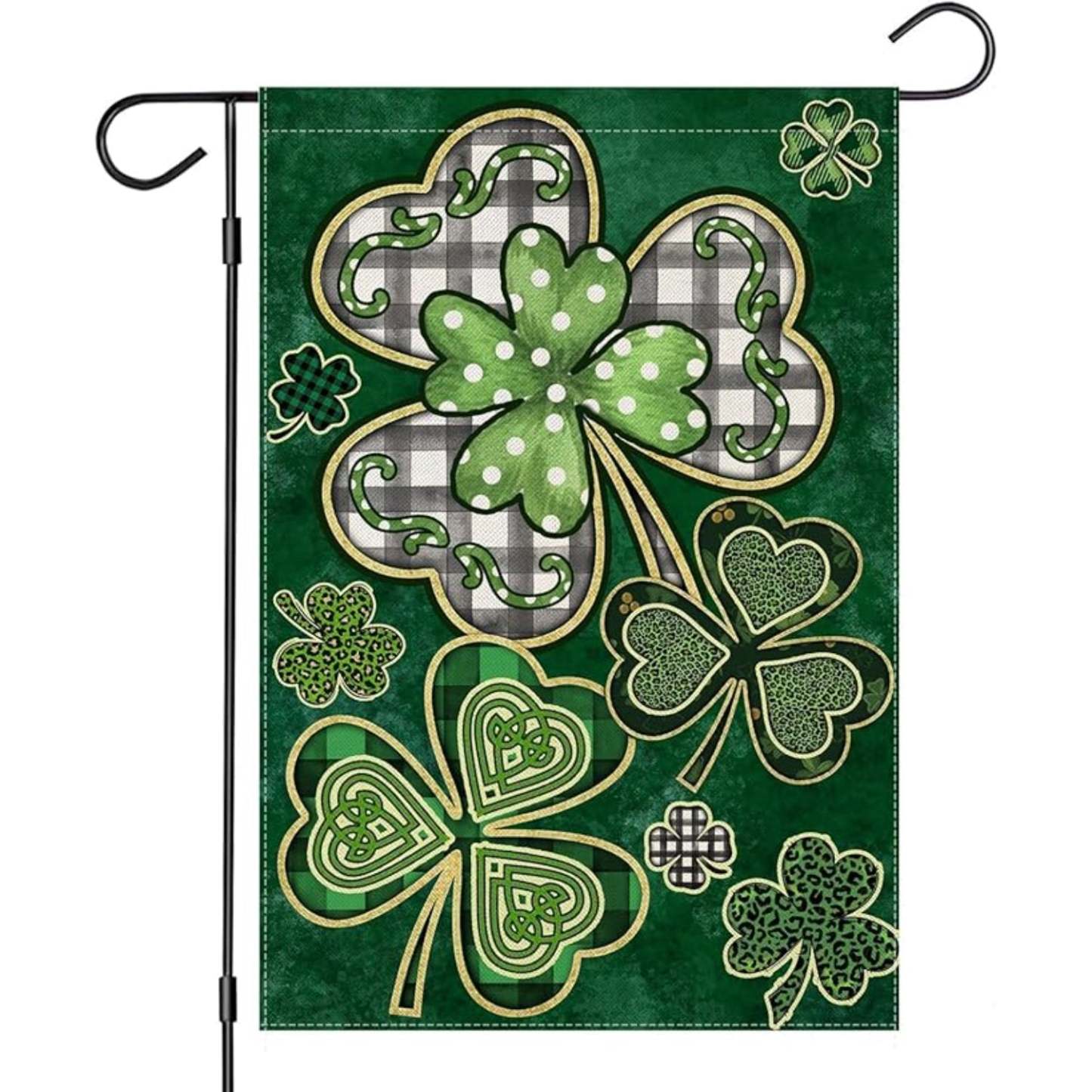 St Patricks Day Garden Flag With Shamrock And Plaid Design-Globe Flags