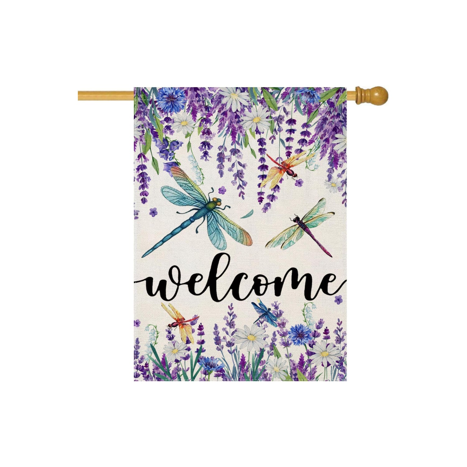 Welcome Garden Flag For Outdoor Decoration displayed outdoors on garden stake