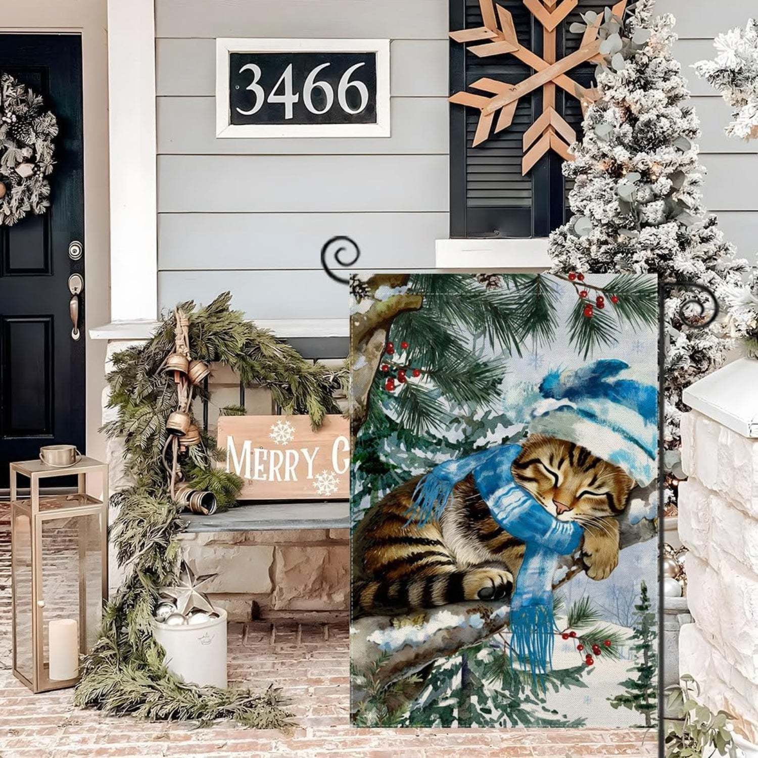 Winter Cat Printed Flag For Outdoor Decoration-Globe Flags