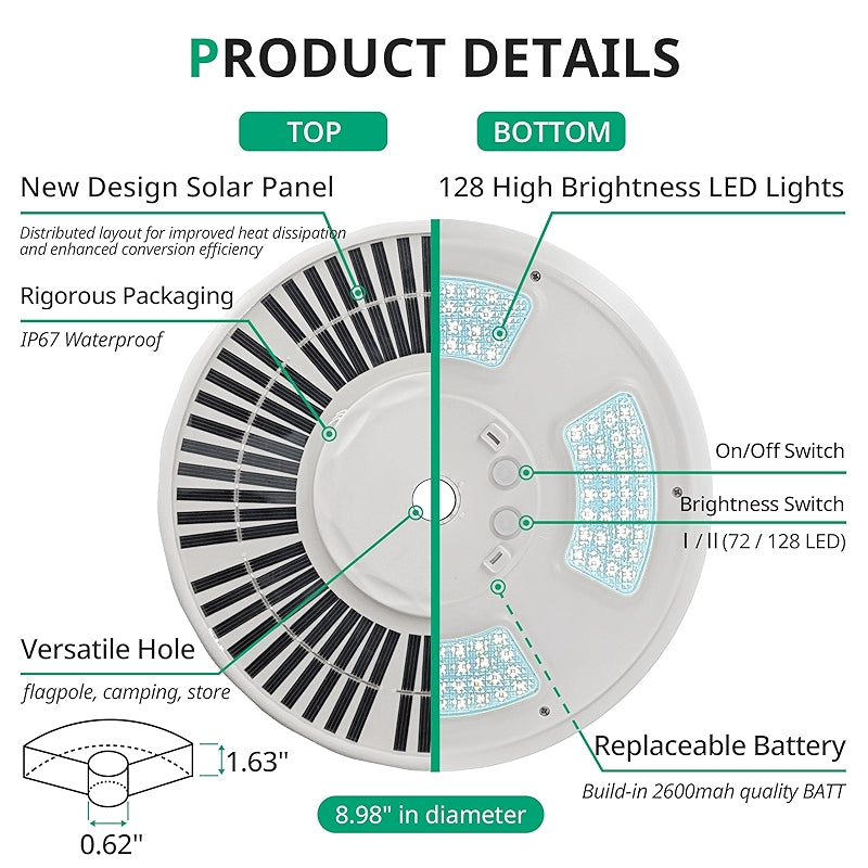 Solar Light For Flag Pole Outdoor With 128 Led Waterproof