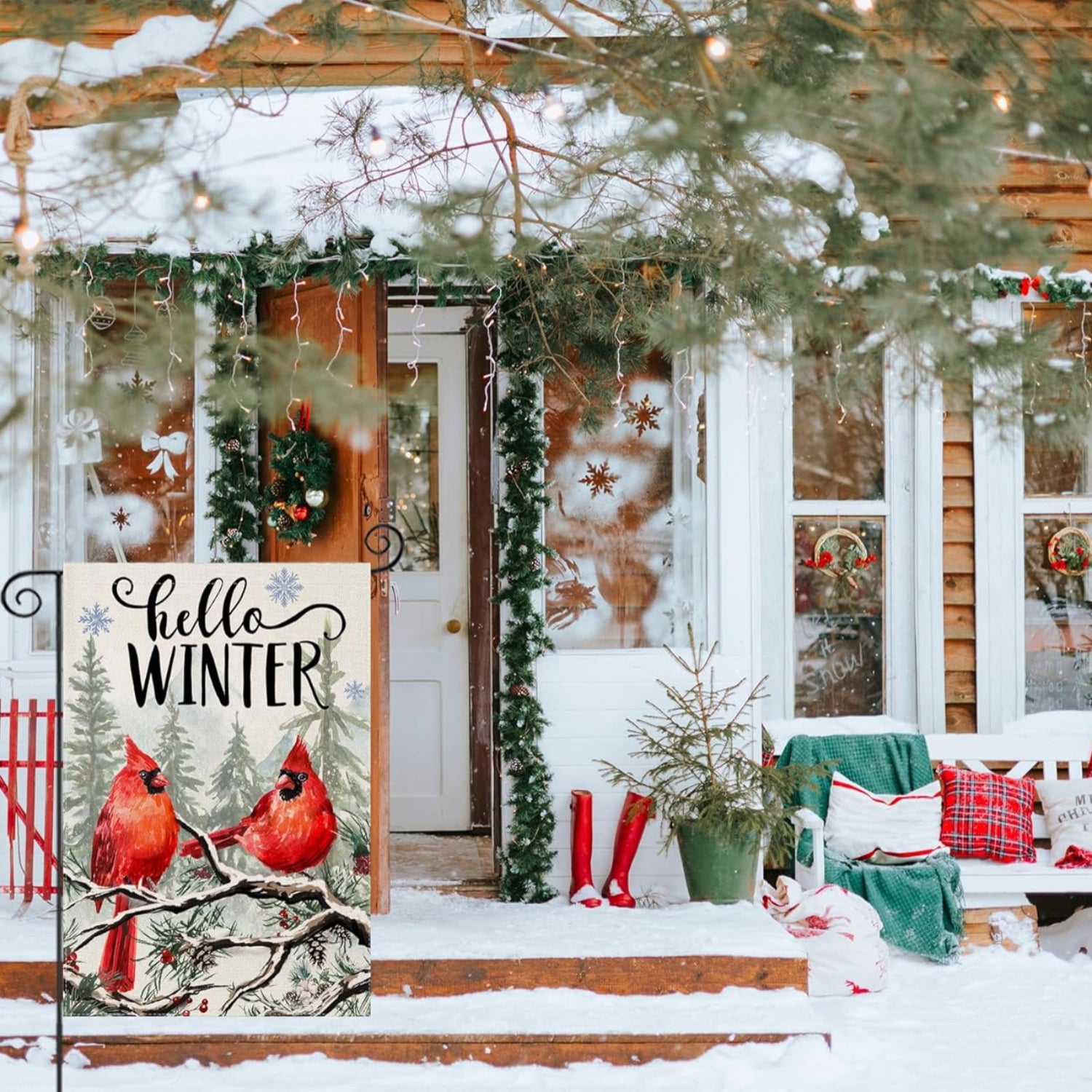 Winter Birds Designed Flag For Christmas Decoration-Globe Flags