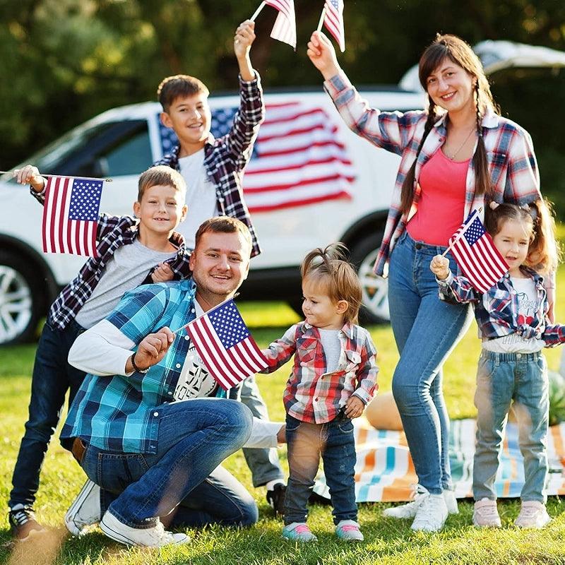 12 Inch American Flags – Small and Vibrant Flags for Celebrations displayed indoors on wall mount