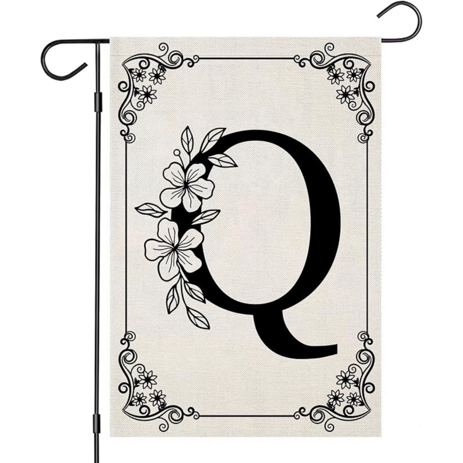 Monogram Garden Flag With Floral Border And Letter Design-Globe Flags