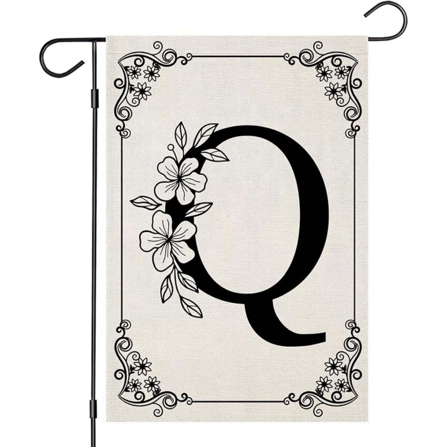 Monogram Garden Flag With Floral Border And Letter Design-Globe Flags