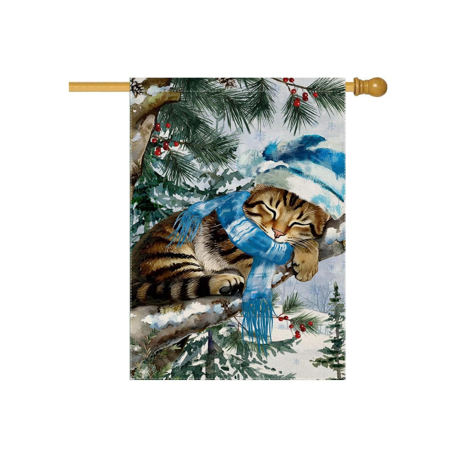 Winter Cat Printed Flag For Outdoor Decoration-Globe Flags
