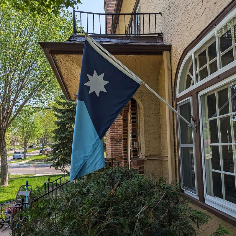 Chicago City Flag With Brass Grommets flying on outdoor flagpole
