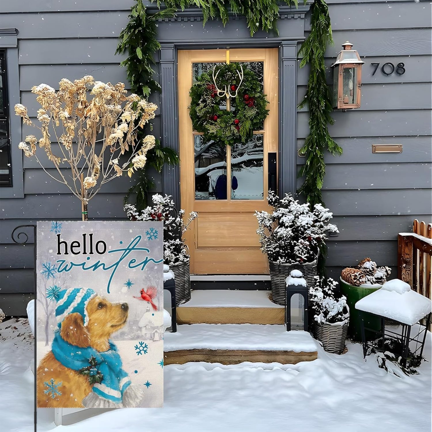 Christmas Themed Flag For Holiday Decoration with brass grommet hardware detail