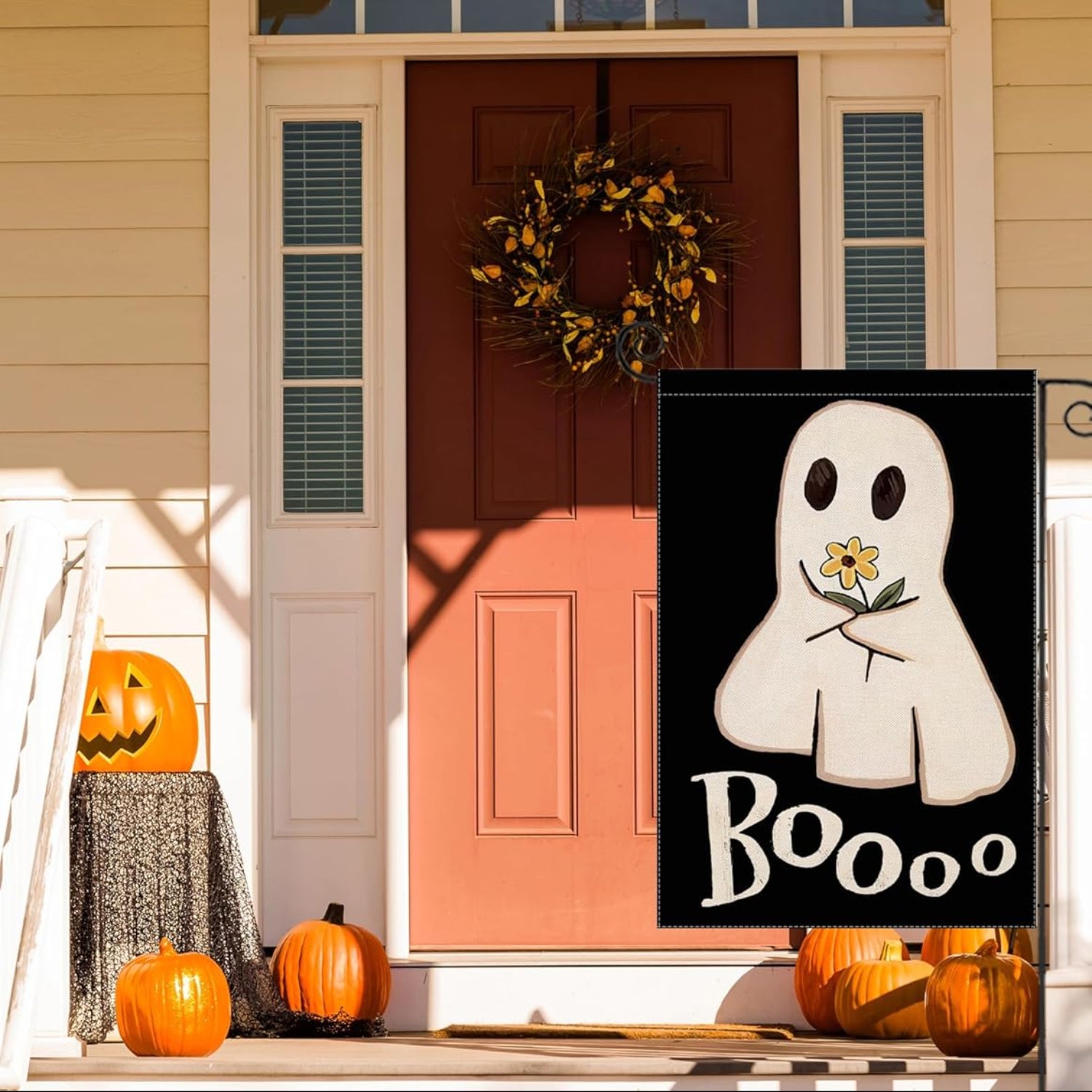 Decorative Halloween Themed Garden Flag - displayed outdoors on flagpole