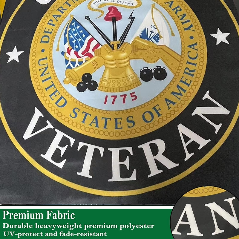 Army Veteran Emblem Flag Double Sided Heavy Duty Outdoor