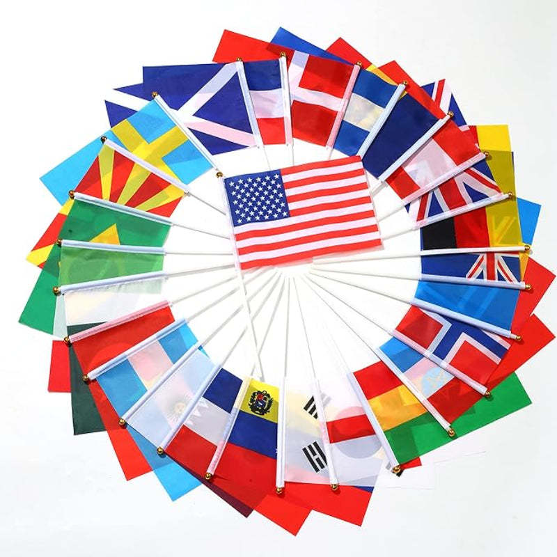 100 Countries International Mini Handheld Flags Set-Globe Flags