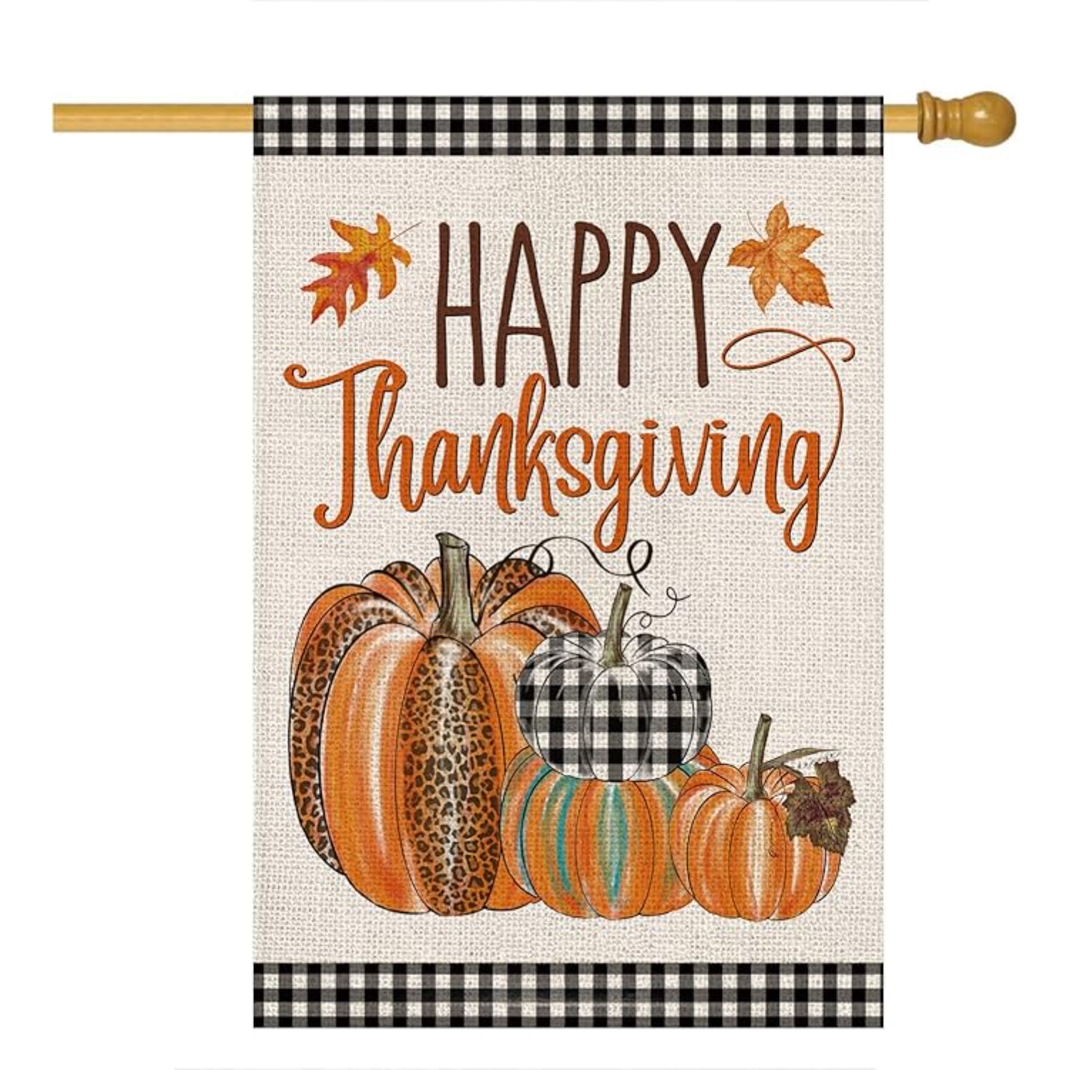 Garden Flag With Pumpkins And Gingham Border-Globe Flags