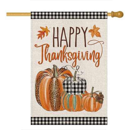 Garden Flag With Pumpkins And Gingham Border-Globe Flags