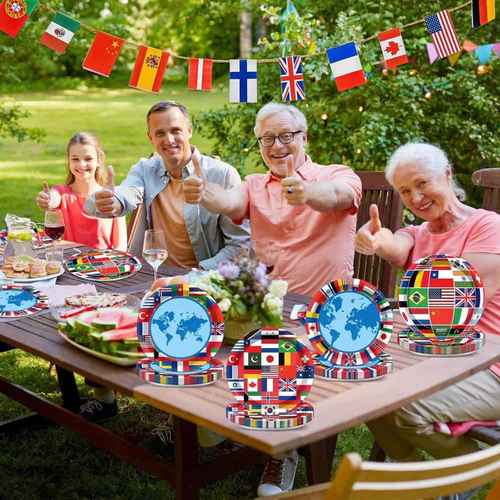 80 Pc Global Party Decorations - Disposable Party Plates with brass grommet hardware detail