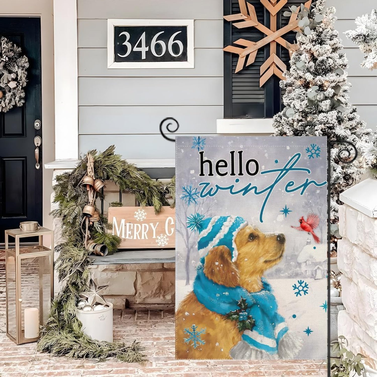 Christmas Themed Flag For Holiday Decoration displayed indoors on wall mount
