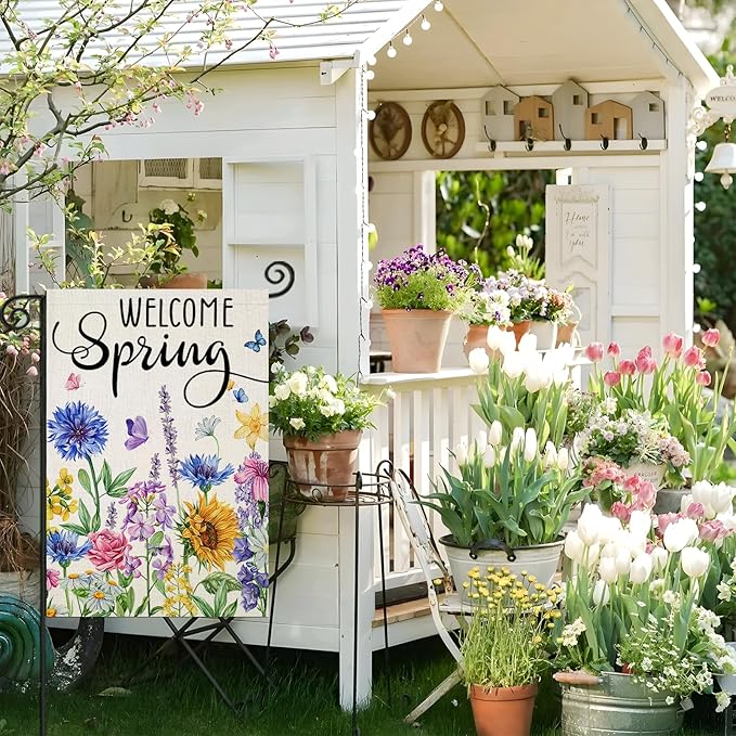 Wildflowers Printed Flag Banner For Yard Decoration banner in use setting