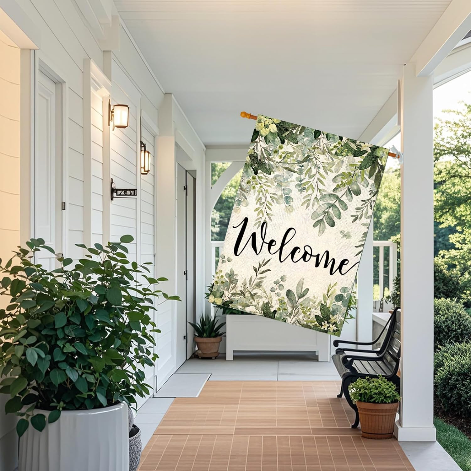 Double Sided Welcome Sign Garden Flag fabric detail and color accuracy