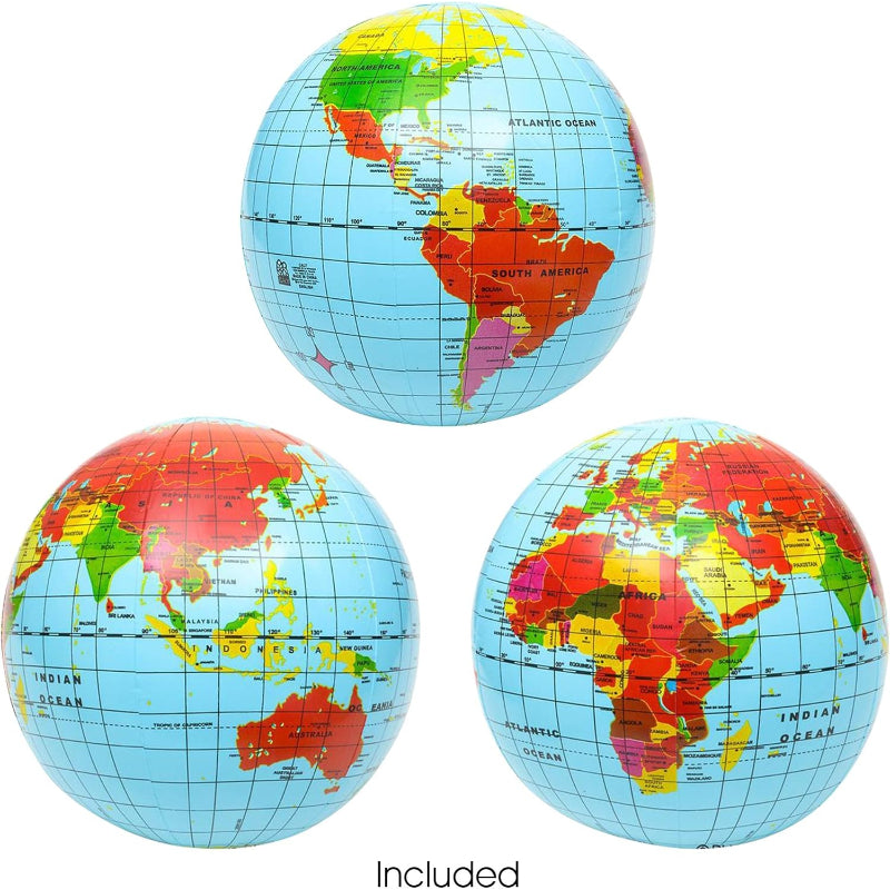 6 Set World Globe Beach Ball - Educational Inflatable Globe Balls-Globe Flags