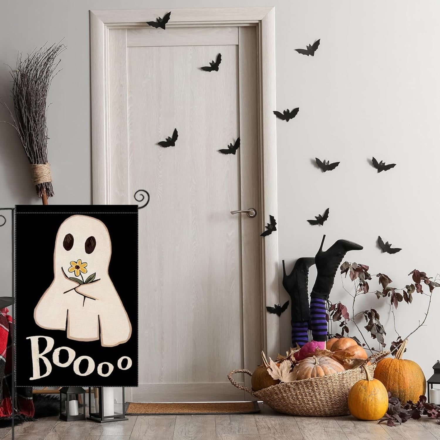 Decorative Halloween Themed Garden Flag - brass grommets and reinforced edge detail