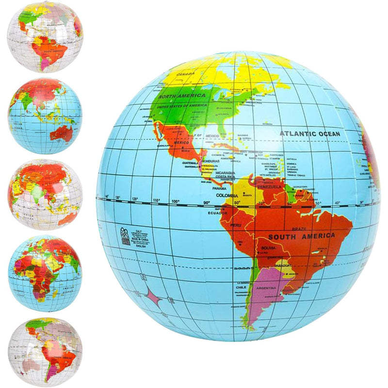 6 Set World Globe Beach Ball - Educational Inflatable Globe Balls-Globe Flags