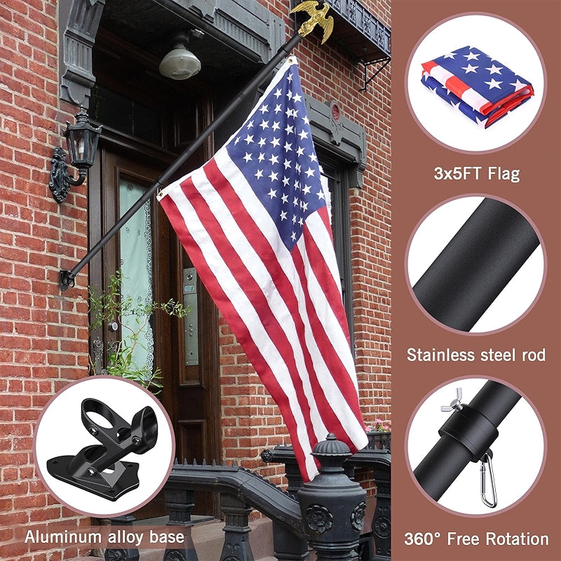 Flag Pole Kit With USA Flag Heavy Duty Tangle Free Design
