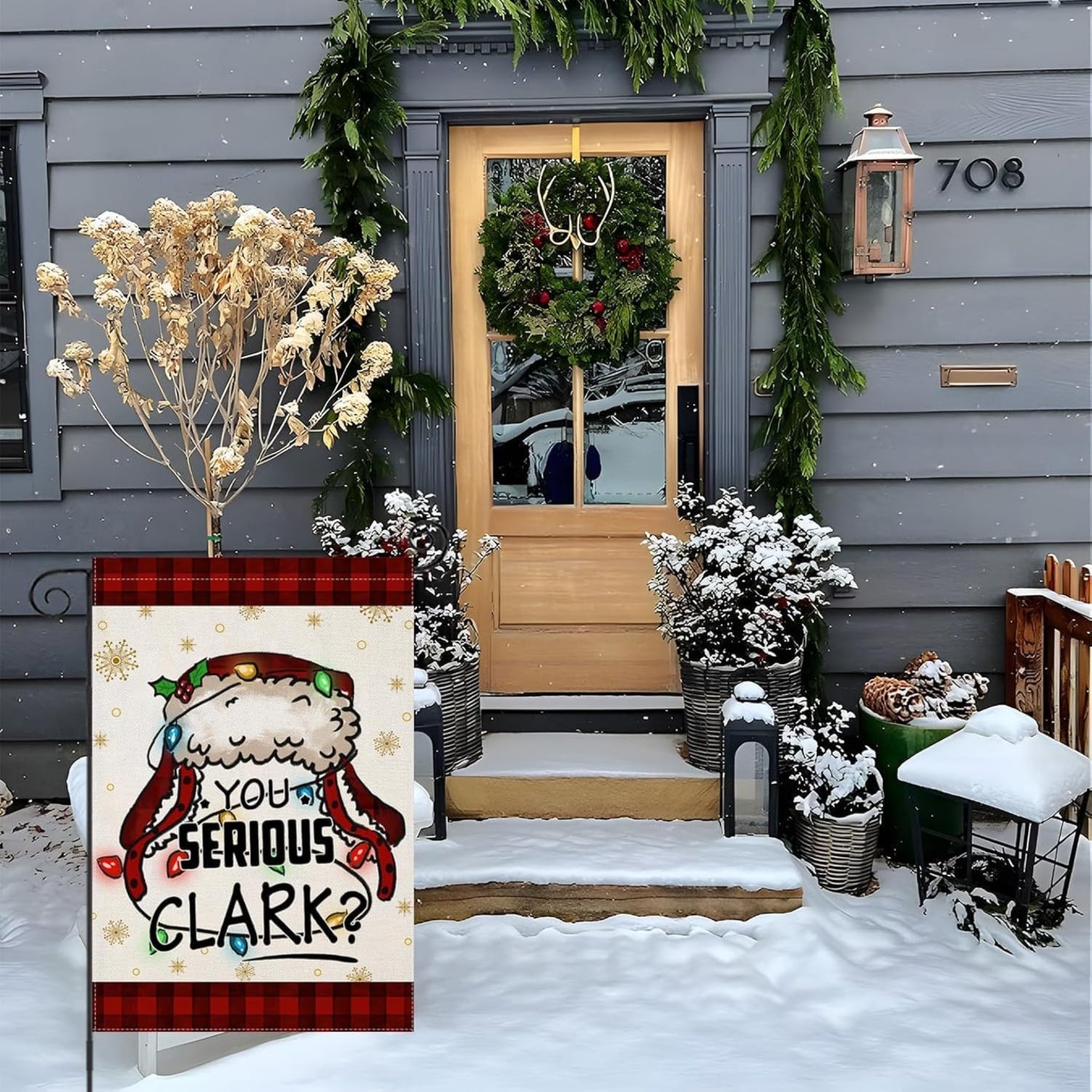 Double Sided Christmas Garden Flag For Outdoor Decoration close-up showing double-sided print quality