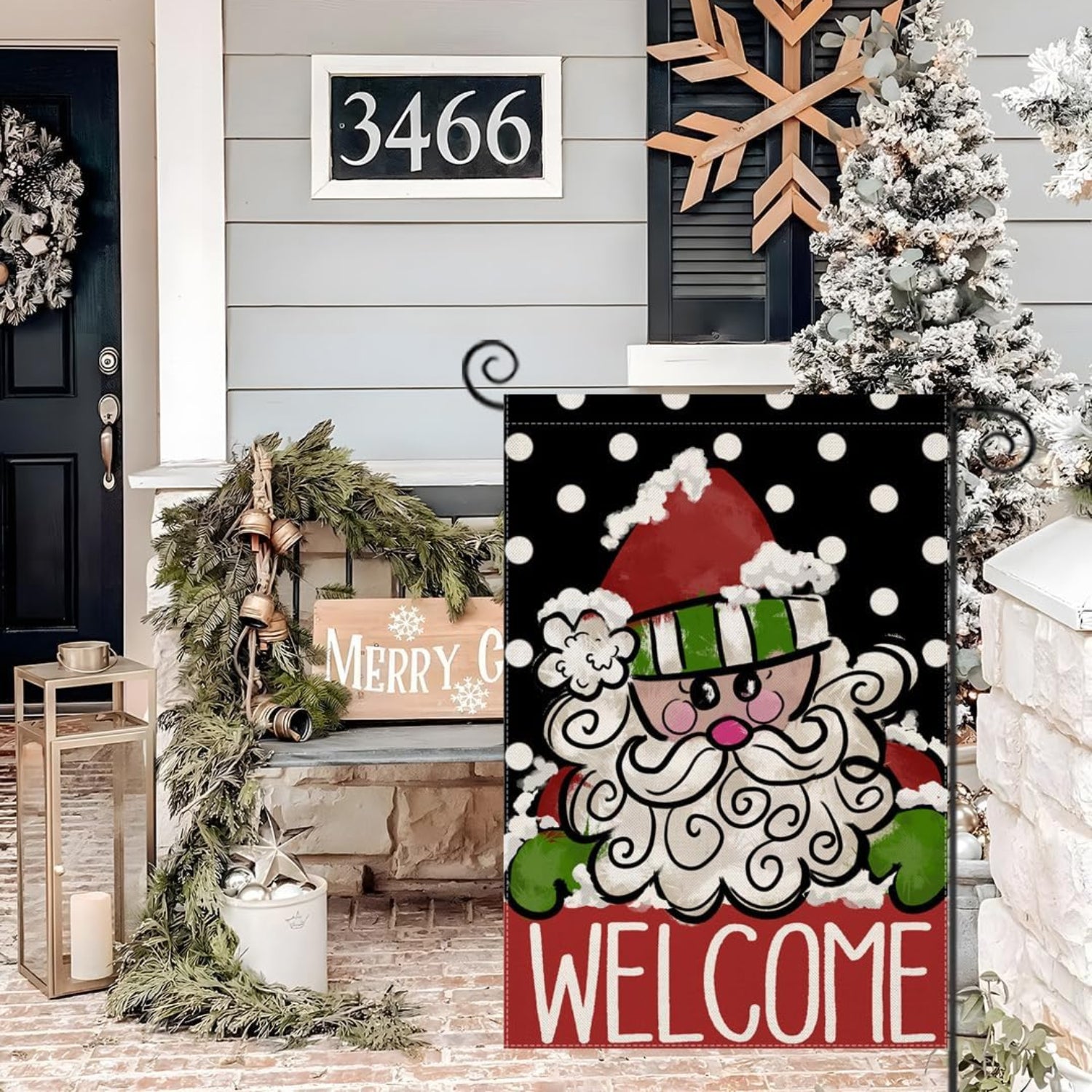 Christmas Santa Printed Flag For Yard Decoration close-up showing fabric texture and vivid colors