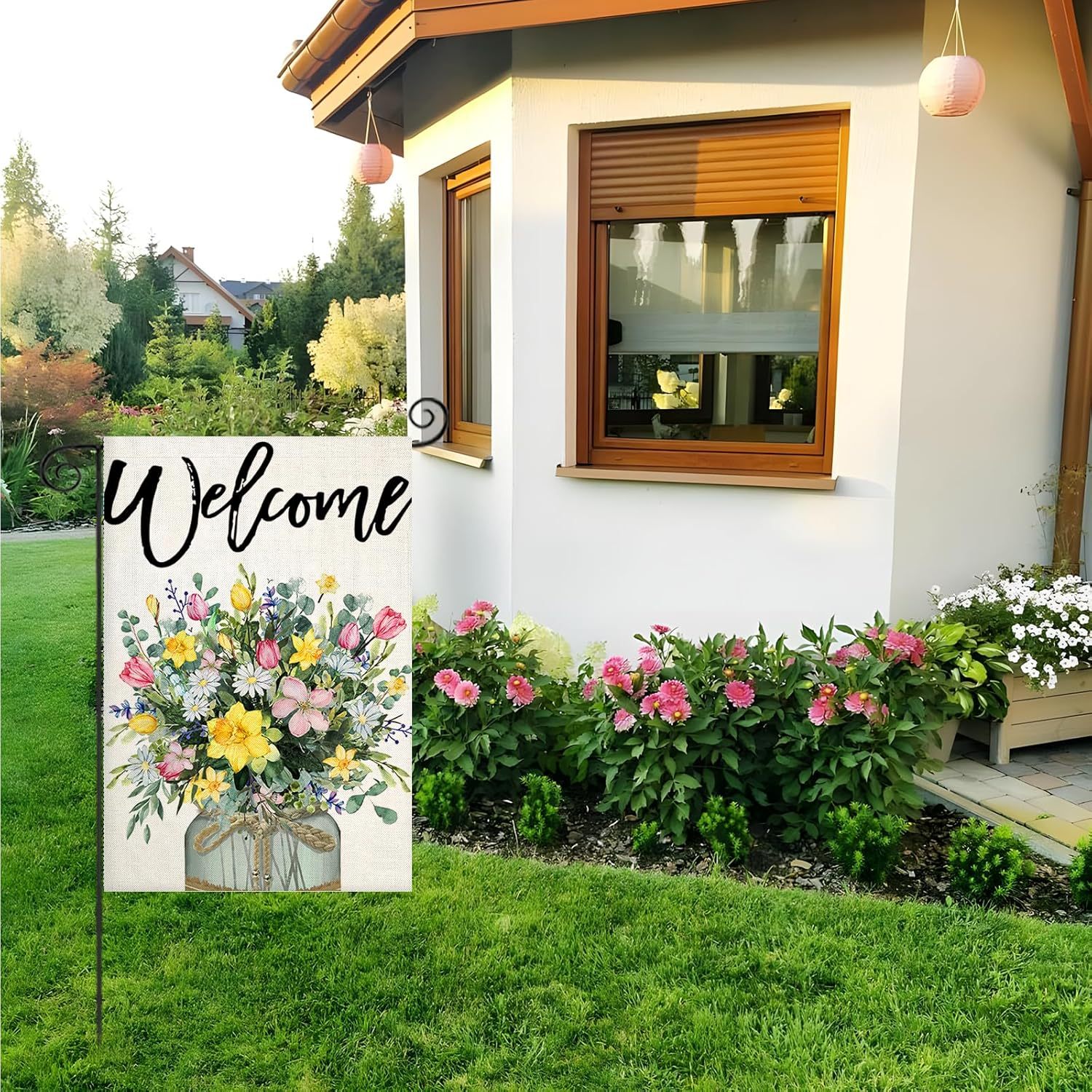 Rustic Floral Designed Welcome Garden Flag-Globe Flags