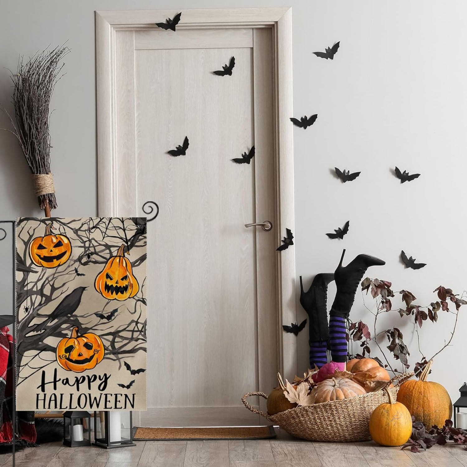 Happy Halloween Printed Garden Flag close-up showing double-sided print quality