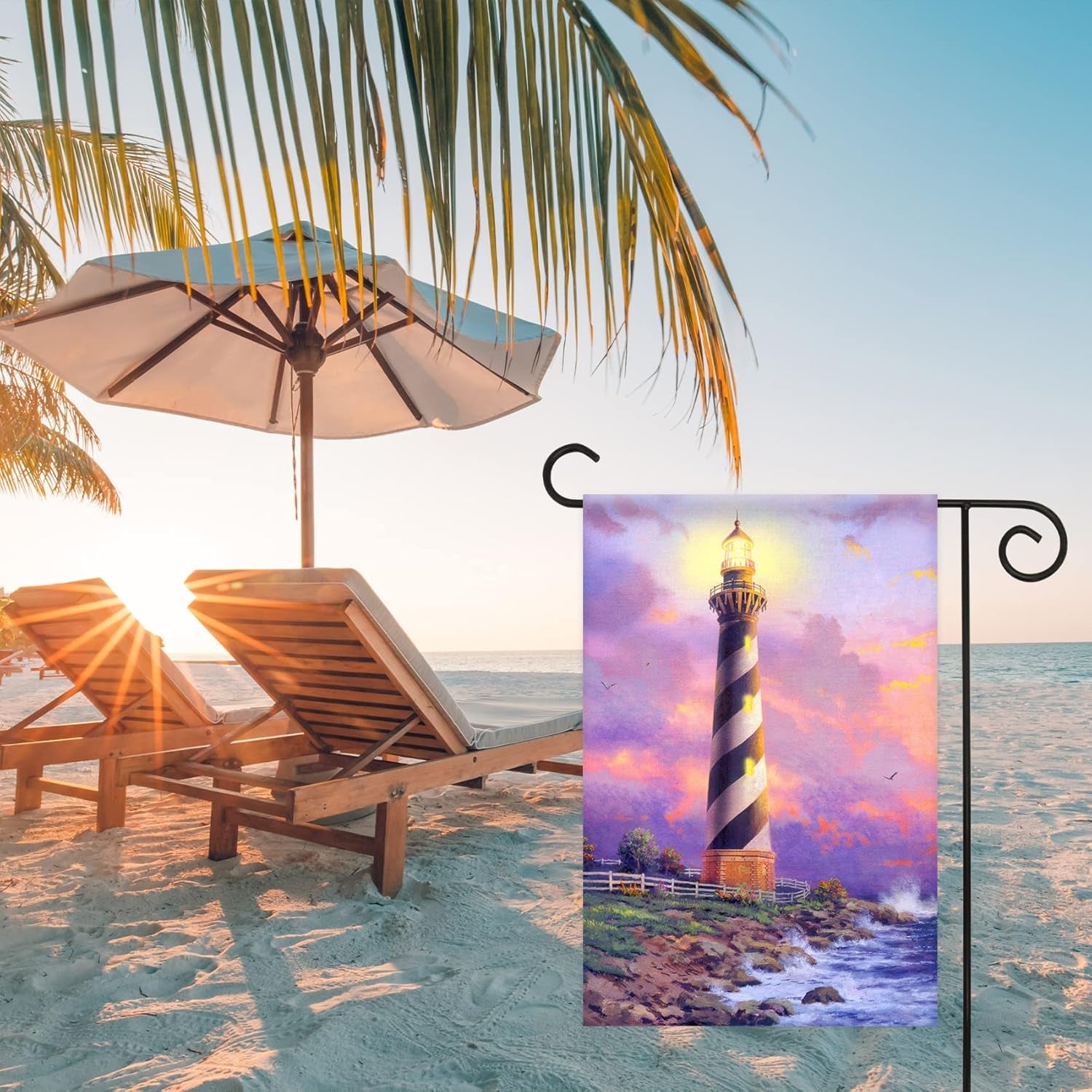 Decorative Lighthouse Printed Flag For Home And Garden displayed indoors on wall mount