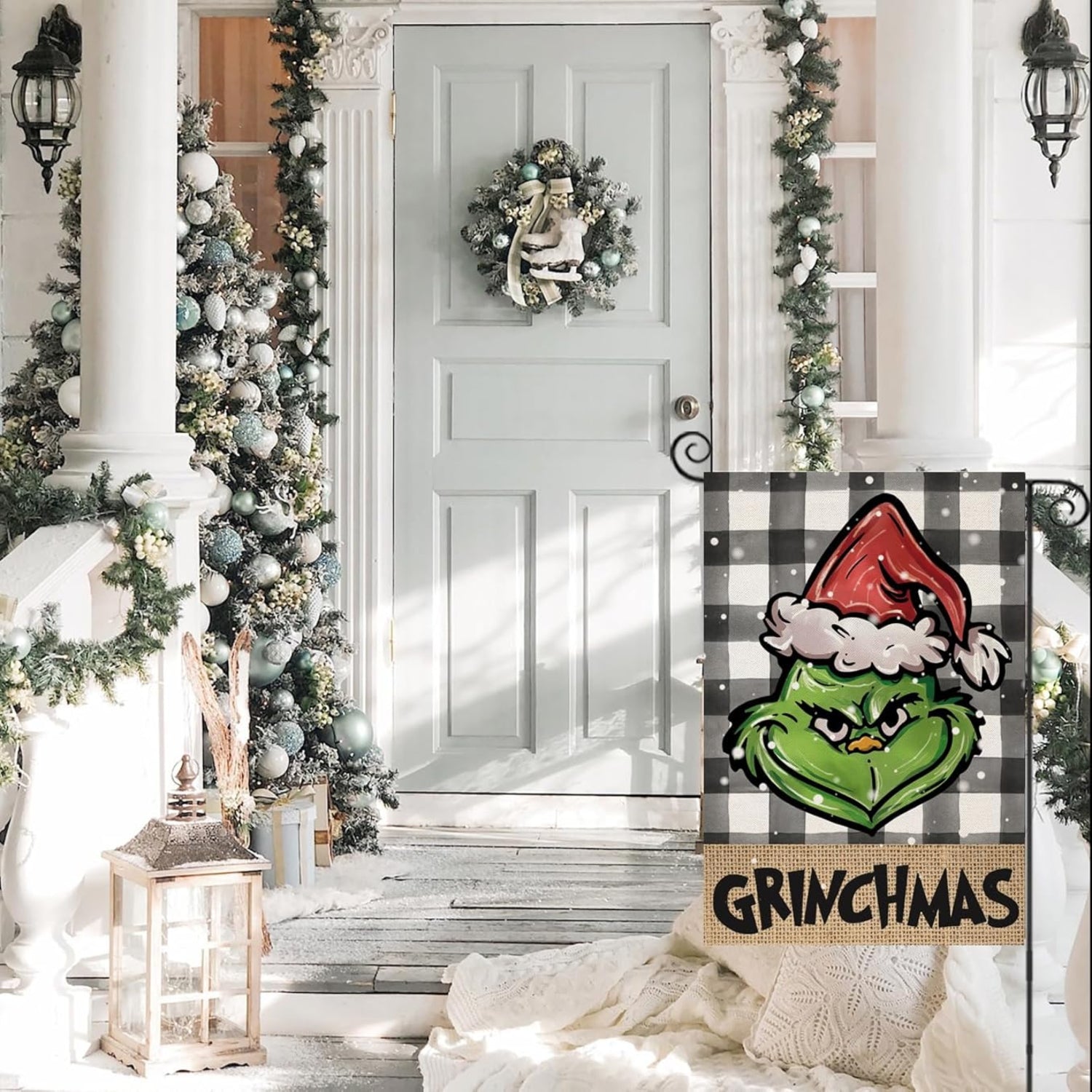 Holiday Themed Yard Decor Flag with brass grommet hardware detail