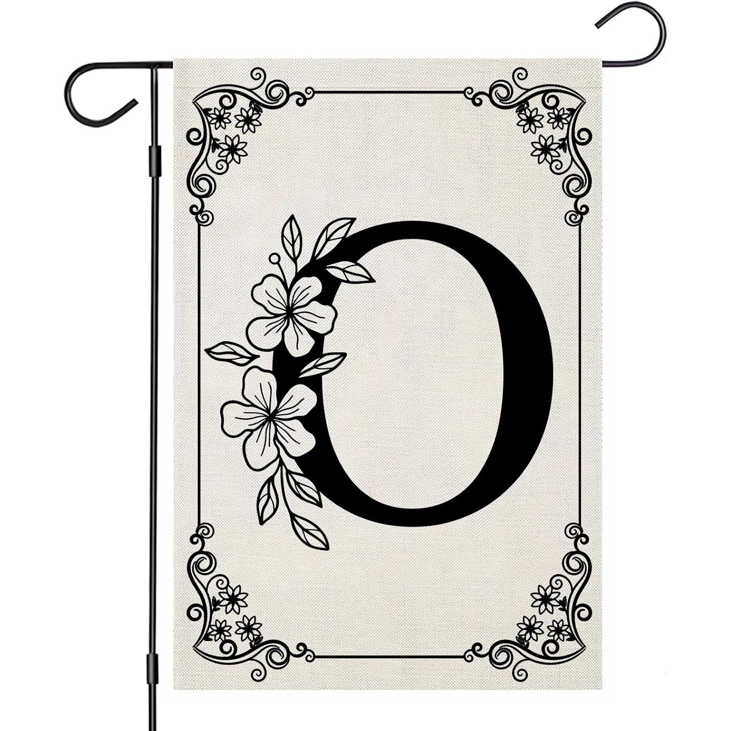 Monogram Garden Flag With Floral Border And Letter Design-Globe Flags