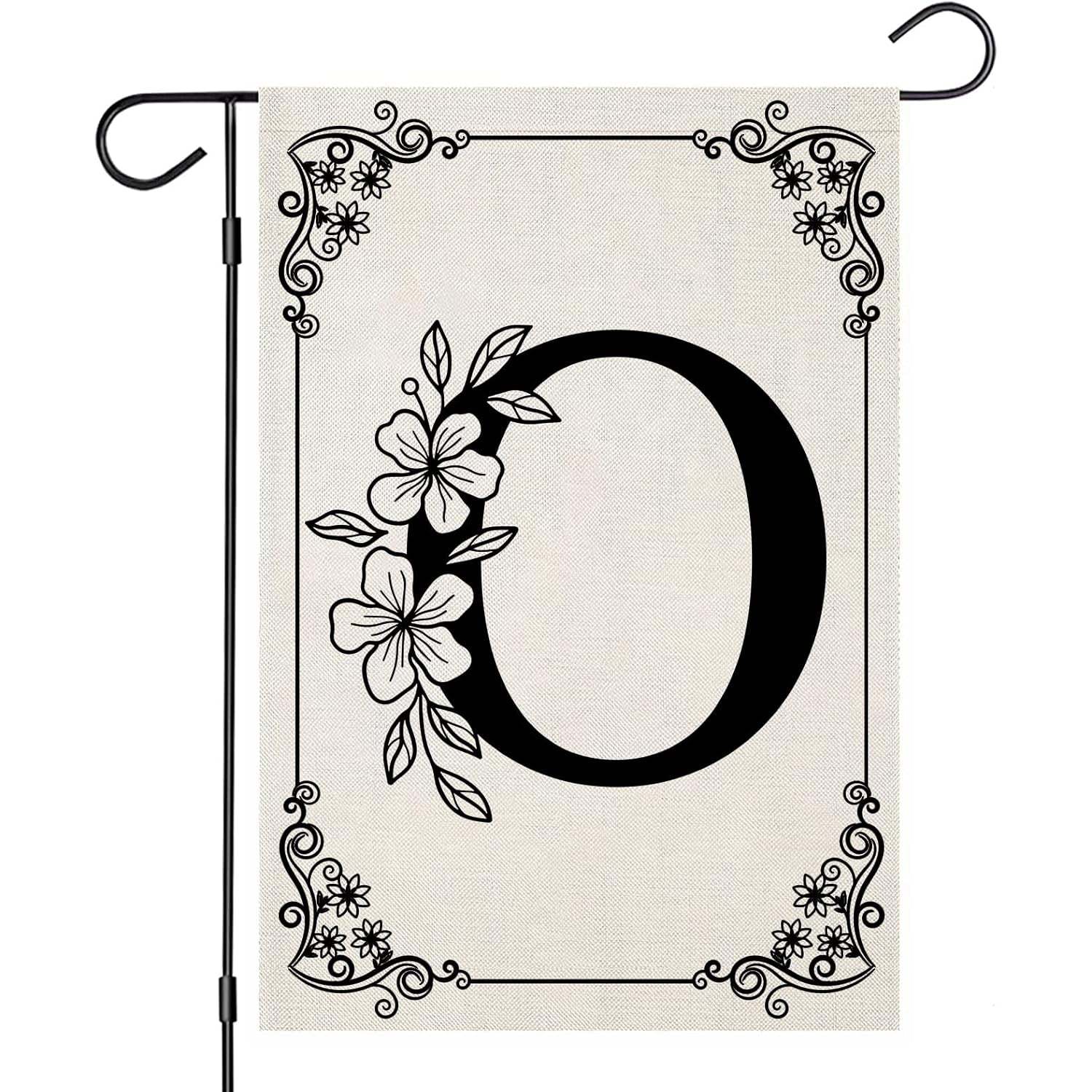 Monogram Garden Flag With Floral Border And Letter Design-Globe Flags