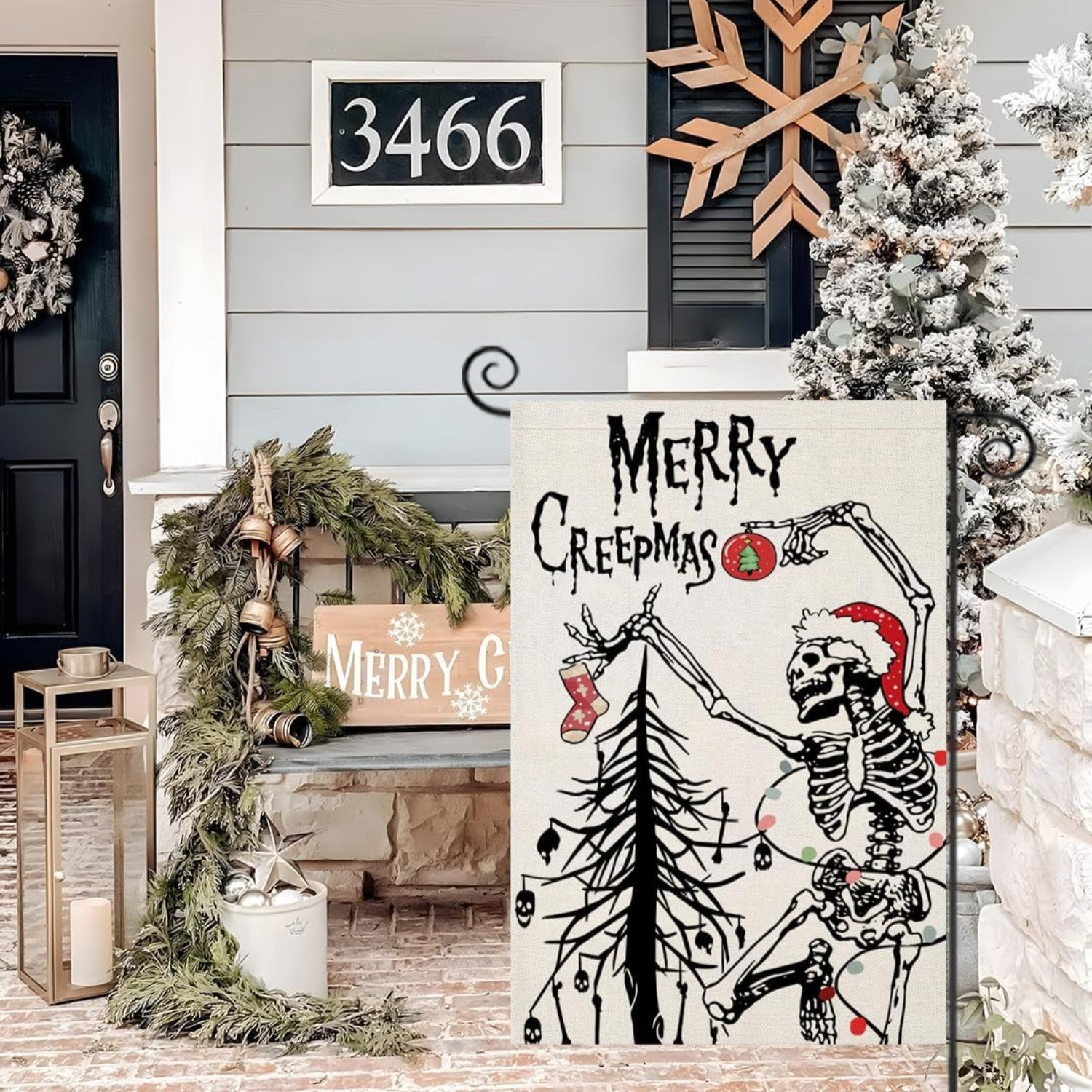 Christmas Themed Yard Flag For Decor close-up showing fabric texture and vivid colors