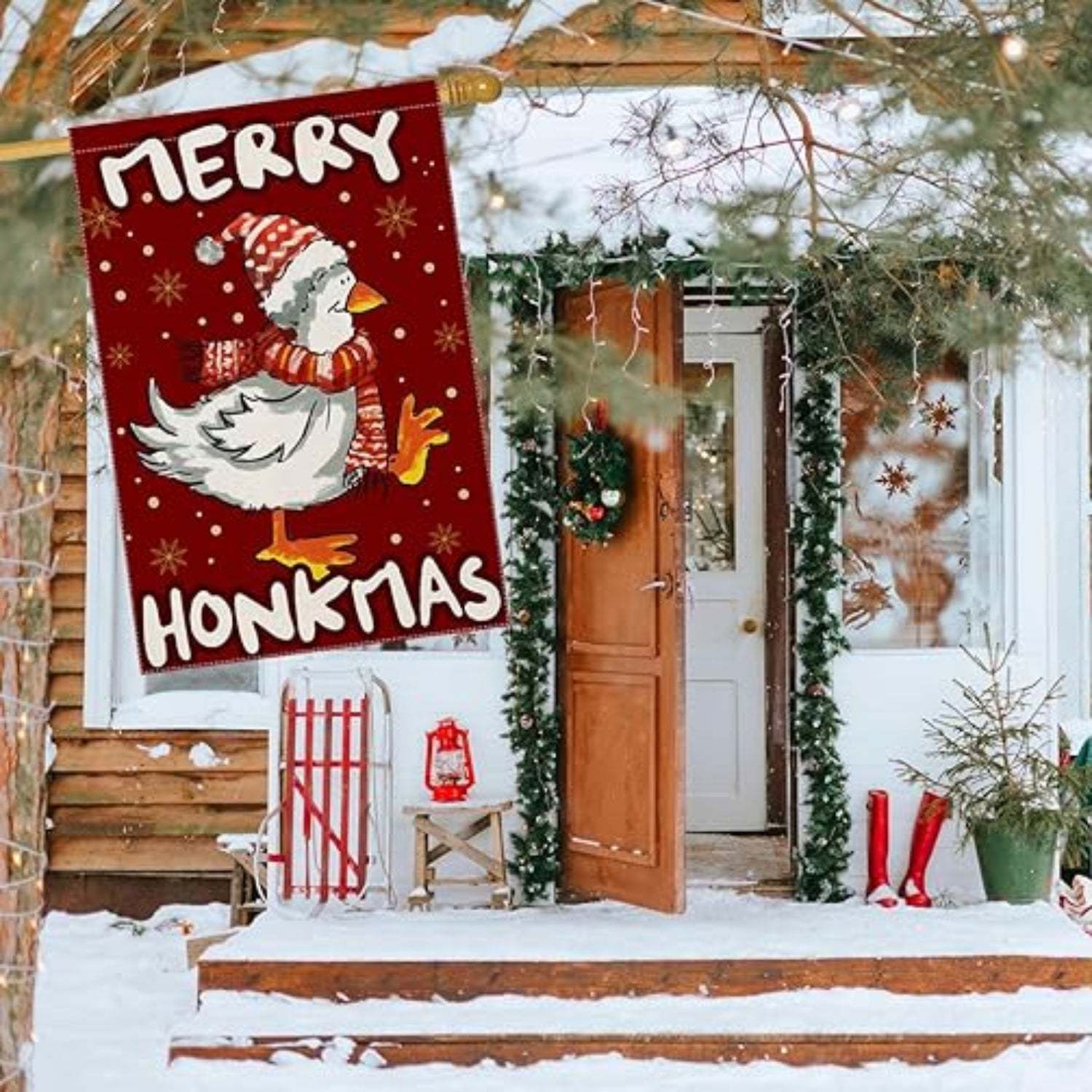 Christmas Goose Printed Garden Flag For Holiday Decoration-Globe Flags