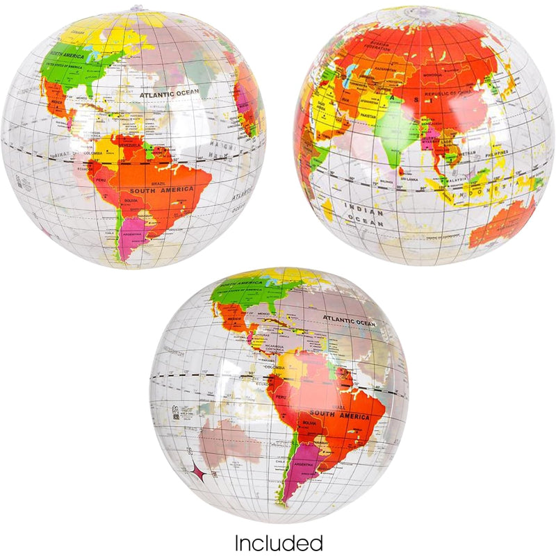 6 Set World Globe Beach Ball - Educational Inflatable Globe Balls-Globe Flags