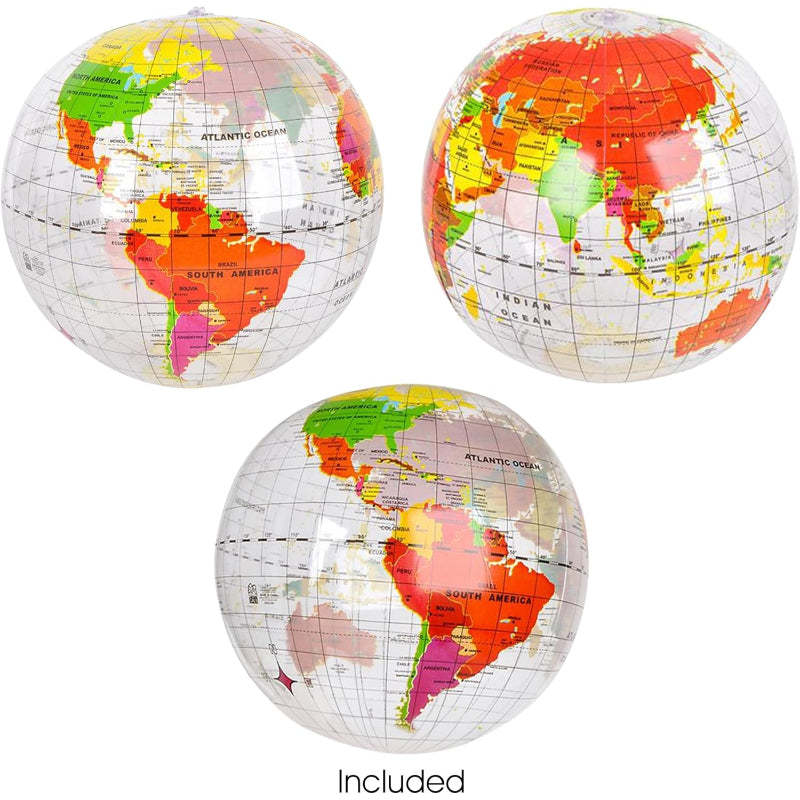 6 Set World Globe Beach Ball - Educational Inflatable Globe Balls-Globe Flags