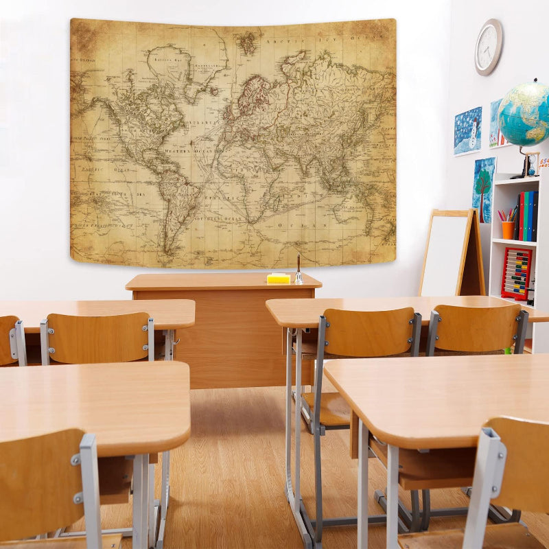 Old World Map Banner - Vintage Tapestry For Home Decor-Globe Flags