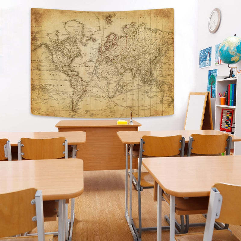 Old World Map Banner - Vintage Tapestry For Home Decor-Globe Flags