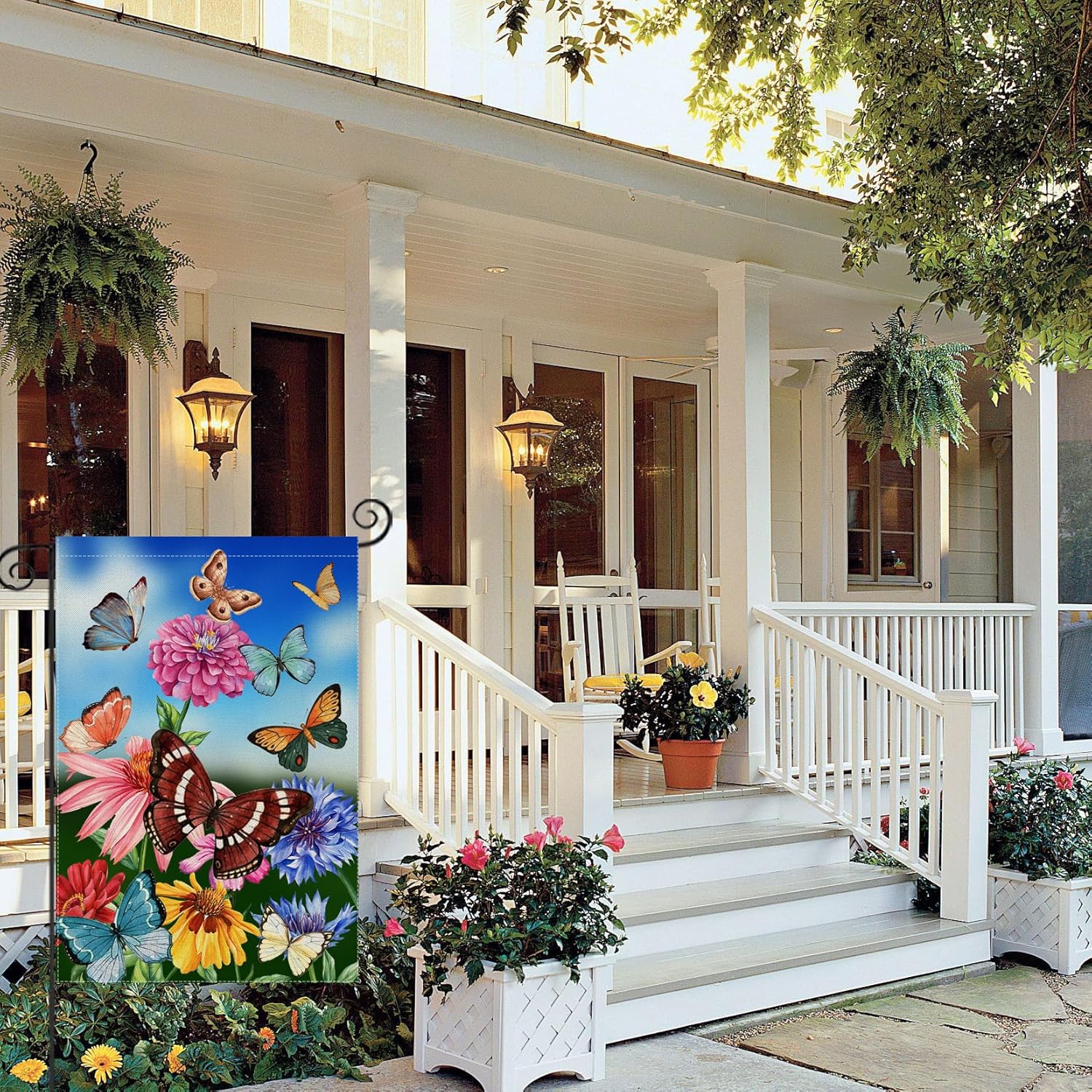 Butterfly And Floral Designed Decorative Banner-Globe Flags