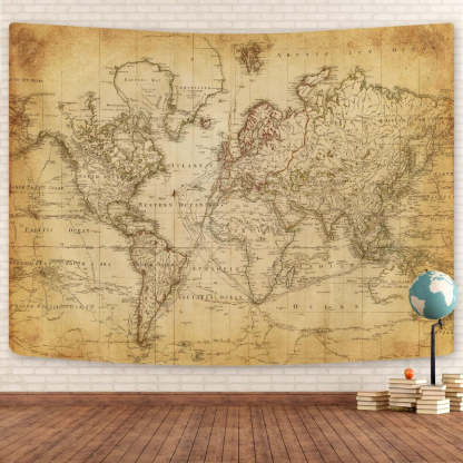 Old World Map Banner - Vintage Tapestry For Home Decor-Globe Flags