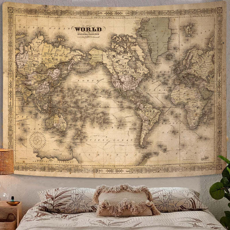 Old World Map Banner - Vintage Tapestry For Home Decor-Globe Flags