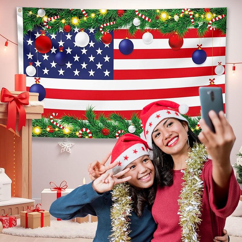 Christmas US Flag Outdoor – Holiday Decoration for Garden and Home size and scale reference for 90x150cm display
