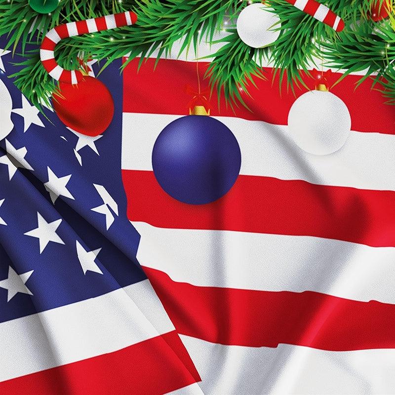 Christmas US Flag Outdoor – Holiday Decoration for Garden and Home close-up showing fabric texture and vivid colors