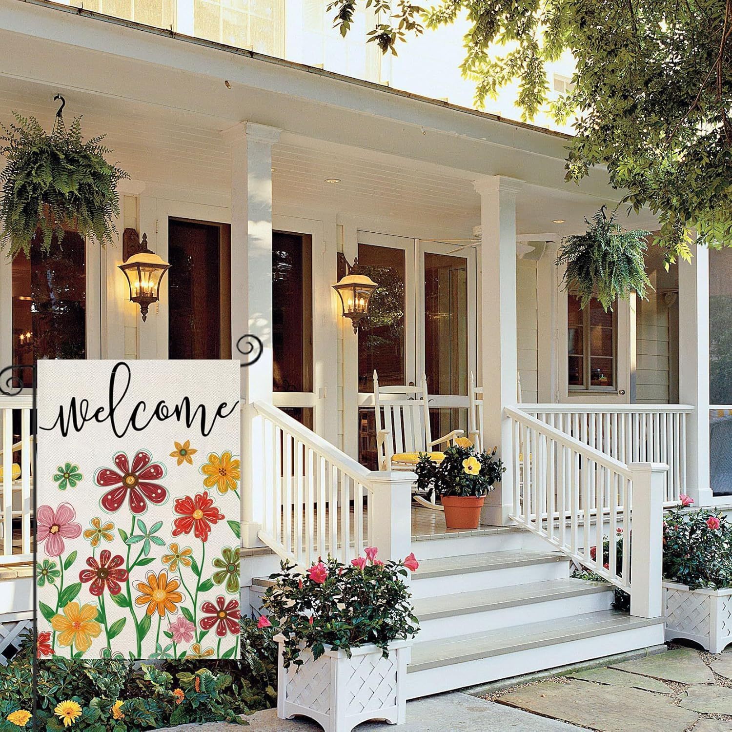 Spring Flowers Designed Welcome Banner-Globe Flags